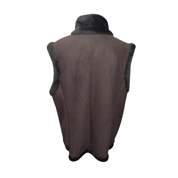 Coldwater Creek Faux Suede Fur Lined Toggle Vest Size XL Faceted Preppy Brown - Picture 5 of 7